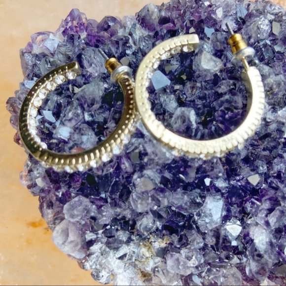 14K gold zircon pave small statement hoops - Picture 2 of 7